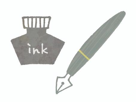 インク瓶と万年筆 インク,瓶,壺,万年筆,ペン,黒色,筆記具,書く,レトロ,アンティークのイラスト素材