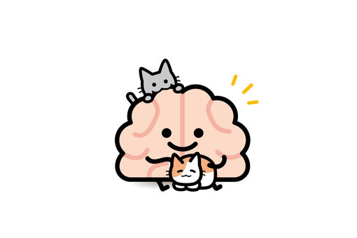 脳みそさん★猫ちゃん大好き 脳みそ,猫,撫でる,ペット,笑顔,脳,動物のイラスト素材