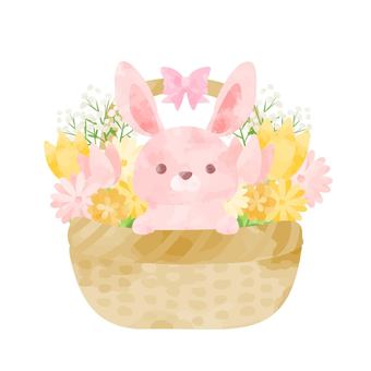 Illustration material of a cute rabbit and a flower basket, , JPG, PNG and AI