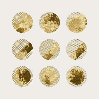 ゴールド和柄のマーブル円形セット マーブル,和柄,円形,デザイン,エレメント,アイコン,バッジ,装飾,ゴールド,金のイラスト素材