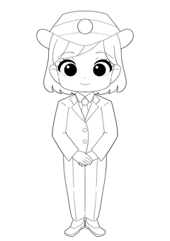 女性駅員のかわいい白黒イラスト 女子,女性,駅員,車掌,運転士,駅係員,かわいい,ちびキャラ,ミニキャラ,鉄道のイラスト素材