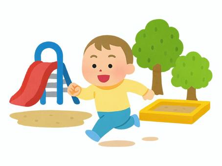 公園を走る幼児 子供,公園,幼児,すべり台,砂場,走る,木のイラスト素材