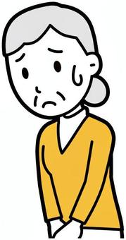  老人女性ハイネック(黄)-142-バスト しょんぼり,お婆さん,女性,老人,私服,人物,かわいい,高齢者,祖母,おばさんのイラスト素材