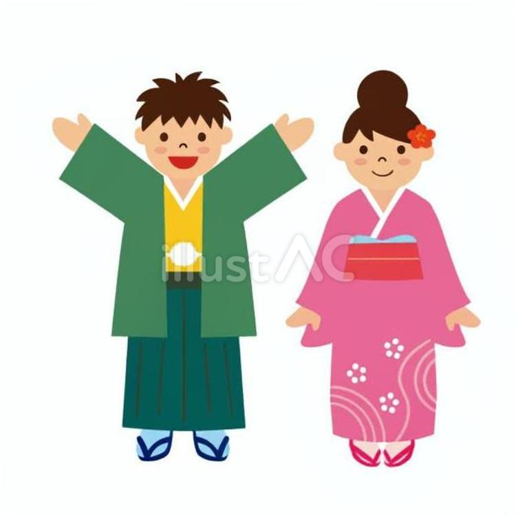 和装　着物姿の子供 人物,兄妹,姉弟のイラスト素材