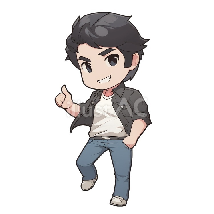 いいねする黒髪のお父さん 男性,いいね,グッドのイラスト素材