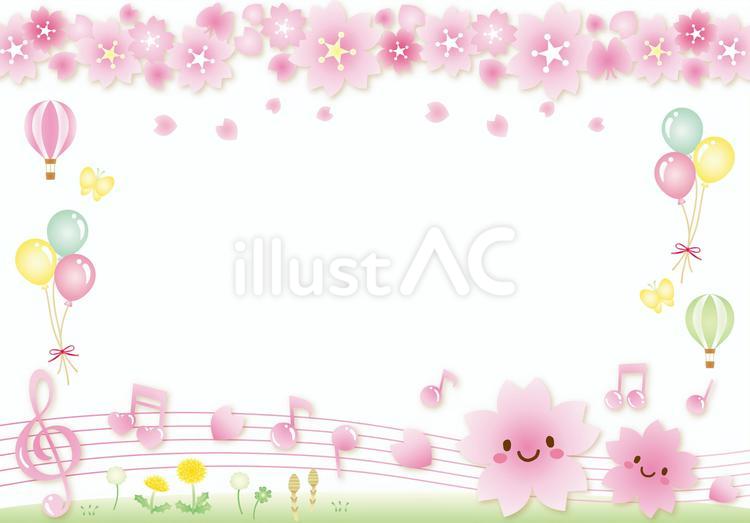 桜と空と音符のフレーム(無地) 桜と空と音符のフレーム(無地) 桜,音符,春のイラスト素材