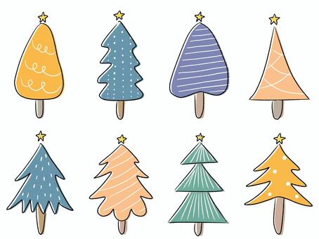 手描きクリスマスツリー 冬,雪,雪景色,ツリー,森,木,植物,自然,北欧,星のイラスト素材