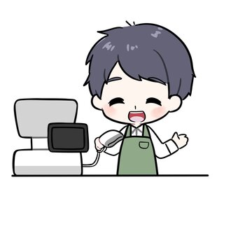 レジ対応するショップ店員 エプロン,店員,仕事,レジ,パート,バイト,職業,レジ店員,書店店員,ショップ店員のイラスト素材