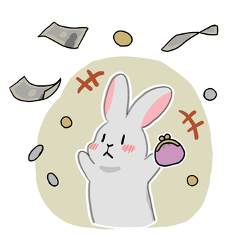 上から降ってくるお金に喜ぶうさぎ 動物,白うさぎ,ほっぺ,財布,お札,小銭,喜び,エフェクト,フリーハンド,かわいいのイラスト素材