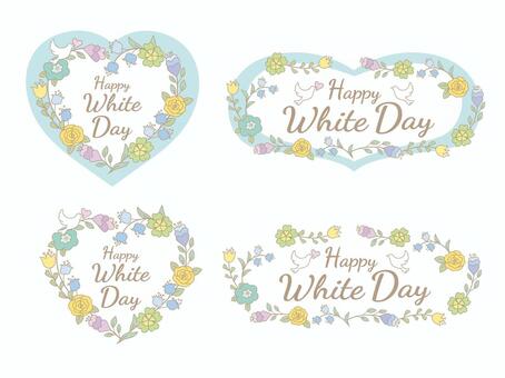 ホワイトデーロゴセット　花 ホワイトデー,ハッピー,花,フラワー,鳩,鳥,ハート,バラ,スズラン,ロゴのイラスト素材