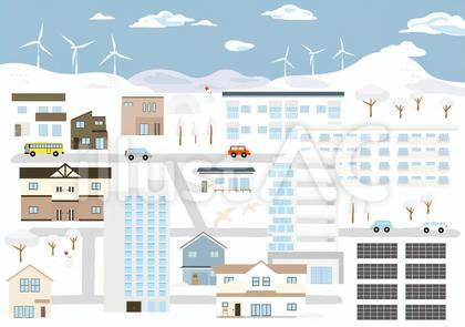 SDGsを感じる冬の街のイラスト