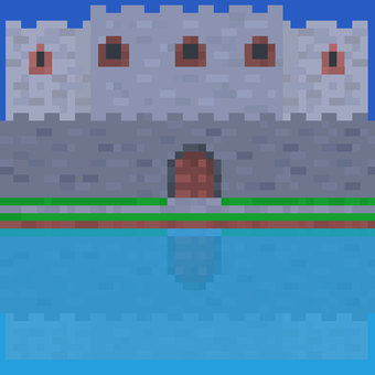 ドット絵　湖上の白 城,建物,水面,レトロゲーム,ドット絵,ピクセルアート,8bit風,レトロゲーム風,ゲーム背景,ファンタジー背景のイラスト素材