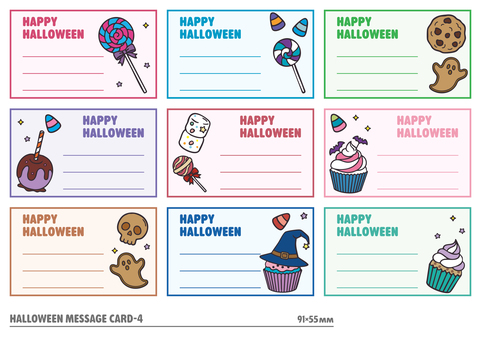 ハロウィンメッセージカード-4 ハロウィン,秋,10月,お菓子,キャンディ,マシュマロ,カップケーキ,ゴースト,お化け,ペロペロキャンディのイラスト素材