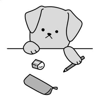 文房具と犬（白黒） 勉強,文房具,文具,鉛筆,シャーペン,イラスト,真面目,良い子,筆,ペンケースのイラスト素材
