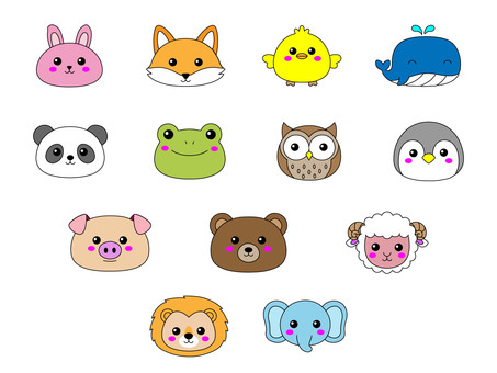 横長の動物アイコン:白フチ 横長の動物アイコン:白フチ 横長,動物,アイコン,ウサギ,狐,ひよこ,クジラ,パンダ,カエル,フクロウのイラスト素材