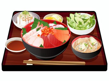 海鮮丼定食 海鮮丼定食 海鮮丼,定食,料理,食べ物,丼物,刺身,マグロ,サーモン,エビ,イクラのイラスト素材