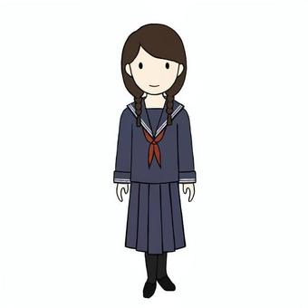 昭和初期のセーラー服姿の女学生 セーラー服,昭和,初期,女学生,高校生,おさげ,みつあみ,人物,ポーズ,立ち絵のイラスト素材