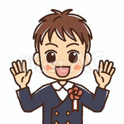 胸に花飾りをつけた男子小学生・制服