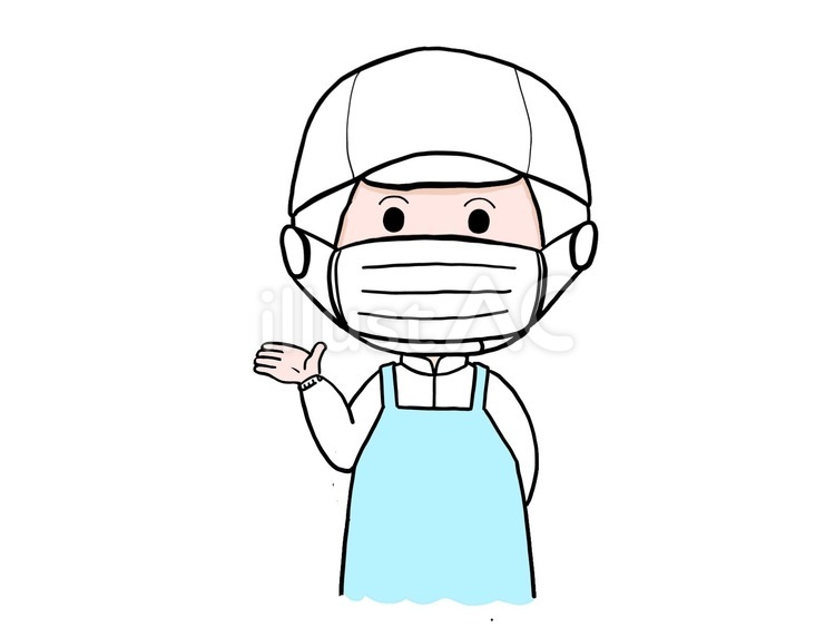 給食のお知らせ案内をする給食のおばちゃん 給食,おばちゃん,調理師のイラスト素材