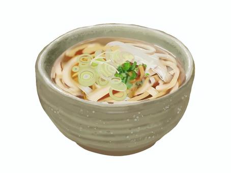 かけうどん(8) かけうどん,すうどん,うどん,食べ物,和食,日本食,ねぎ,単品,手描き,リアルのイラスト素材