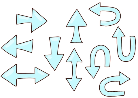 矢印セット青 矢印,案内,表記,こっち,こちら,あちら,あっち,上,下,右のイラスト素材