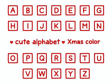 かわいいアルファベット（Xmas四角枠） アルファベット,英語,四角枠,セット,クリスマス,クリスマスカラー,レッドのイラスト素材