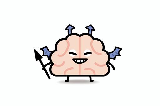脳みそさん★悪魔のささやき 脳みそ,悪魔,にやにや,笑う,つの,翼,羽根,槍,脳のイラスト素材