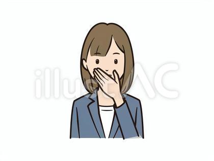 口元を押さえる驚いた女性ビジネスイラスト