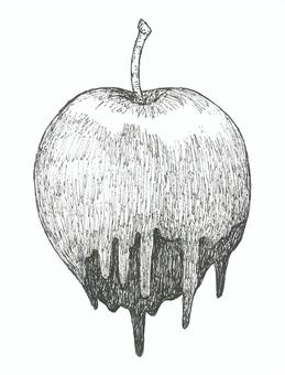 【白雪姫】毒りんごの手描きイラスト 毒リンゴ,ファンタジー,手描き,リアル,モノクロ,挿絵,白バック,線画,イラスト,素材のイラスト素材