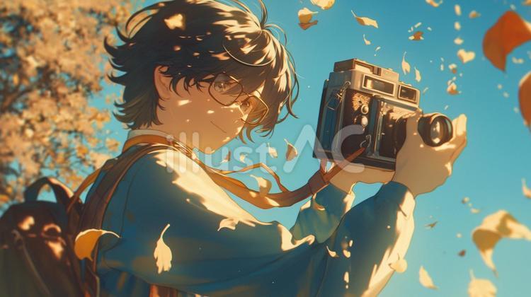 秋風に揺れる写真家 人物,写真,秋のイラスト素材
