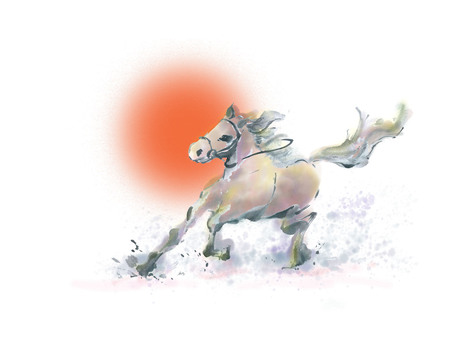 馬 馬,競走馬,競馬,午年,新年,手描き,水彩画のイラスト素材