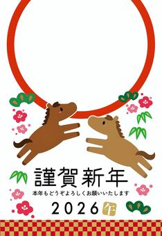 2026年午と松竹フォト年賀状縦3 2026年午と松竹フォト年賀状縦3 年賀状,2026年,午,松竹梅,フォトフレーム,写真,枠,松,竹,梅のイラスト素材