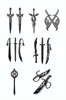 中国の武器詰め合わせイラスト 中国の武器詰め合わせイラスト トライバル,タトゥー,モノクロ,剣,武器のイラスト素材