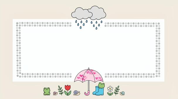 梅雨の可愛いフレーム（傘とカエル） 梅雨,6月,雨,傘,カエル,かたつむり,長靴,雲,雨粒,チューリップのイラスト素材
