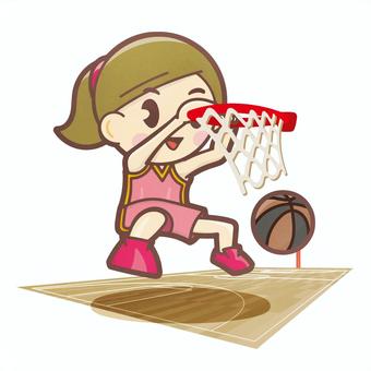 ダンクシュートする女性バスケ選手 女性,全身,デフォルメ,スポーツ,バスケットボールのイラスト素材