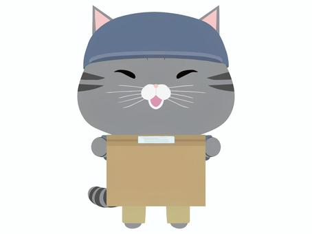配達員_猫 配達員,猫,さばとら,笑顔,動物,かわいい,宅配,配達,荷物のイラスト素材