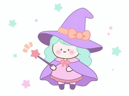 魔法をかける魔女のイラスト 魔女,魔法使い,女の子,ハロウィン,魔法の杖,魔法をかける,10月,星,行事,素材のイラスト素材