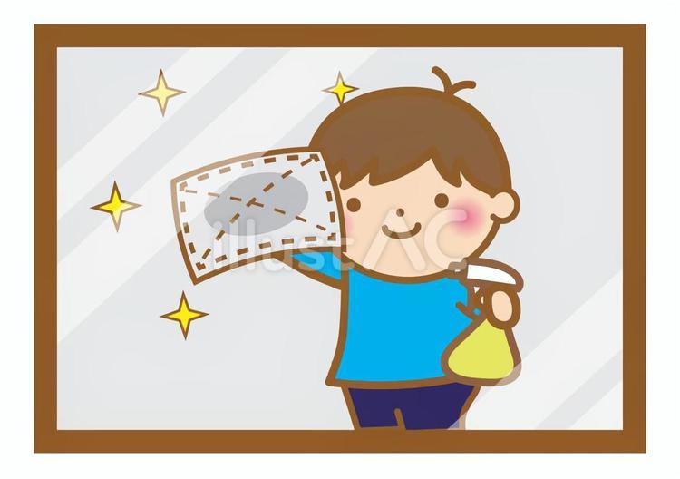 窓掃除をする男の子 窓掃除,窓拭き,掃除のイラスト素材