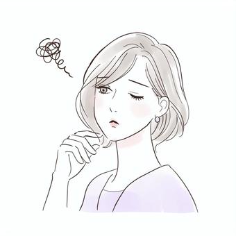 髪を触って困っている女性 美容,ヘアケア,女性,困る,悩む,髪,髪の毛,ダメージヘア,ケア,毛先のイラスト素材