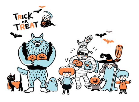 ハロウィン＿モンスターセット ハロウィン,かぼちゃ,狼男,お祭り,パーティー,ハロウィンパーティー,10月,秋,イベント,ハロウィーンのイラスト素材