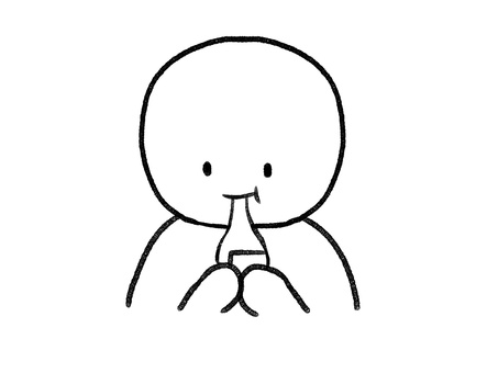 手で餅を食べる棒人間 棒人間,人物,餅,食事,正月,手描き,落書き,表情,黒,シンプルのイラスト素材
