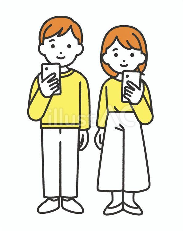 スマホを持つ男性と女性 男性,20代,30代のイラスト素材