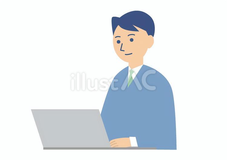 オフィスでパソコンを使う男性ビジネスマン パソコン,男性,ビジネスマンのイラスト素材