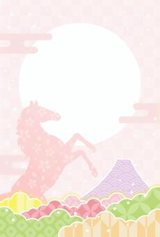 2026年年賀状 午年の馬フレーム 背景 年賀状,馬,正月,背景,フレーム,お正月,午,立ち馬,シルエット,和柄のイラスト素材