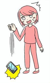 桃色の女の子がスマホを落とす 女の子,ピンク,手描き,落とす,スマホ,スマートフォン,携帯電話,スマホ落とす,スマホ落下,スマホ事故のイラスト素材