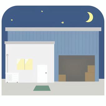 建物_工場(夜) 建物,工場,仕事,夜,夜中,夜間,月,星,建築,ガラスのイラスト素材