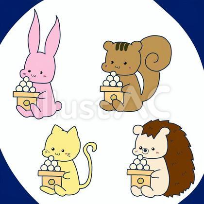 月見団子を食べる動物セット