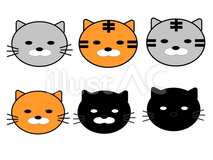 猫の顔アイコンセット 猫,顔,アイコンのイラスト素材