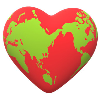 地図　ハート型 地図,世界地図,ハート型,地球,赤,海,陸,変形のイラスト素材