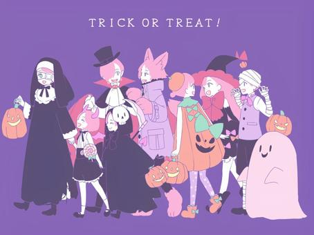 ハロウィンパレード 人物,子供,男の子,女の子,少年,少女,ハロウィン,仮装,コスプレ,シスターのイラスト素材